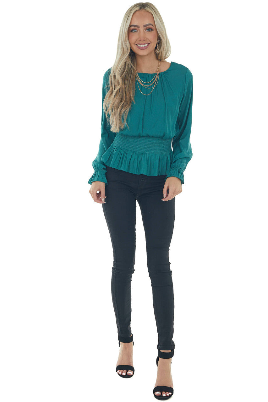 Juniper Smocked Waist Bubble Sleeve Peplum Top