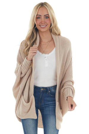 Faded Latte Draped Dolman Sleeve Cardigan 