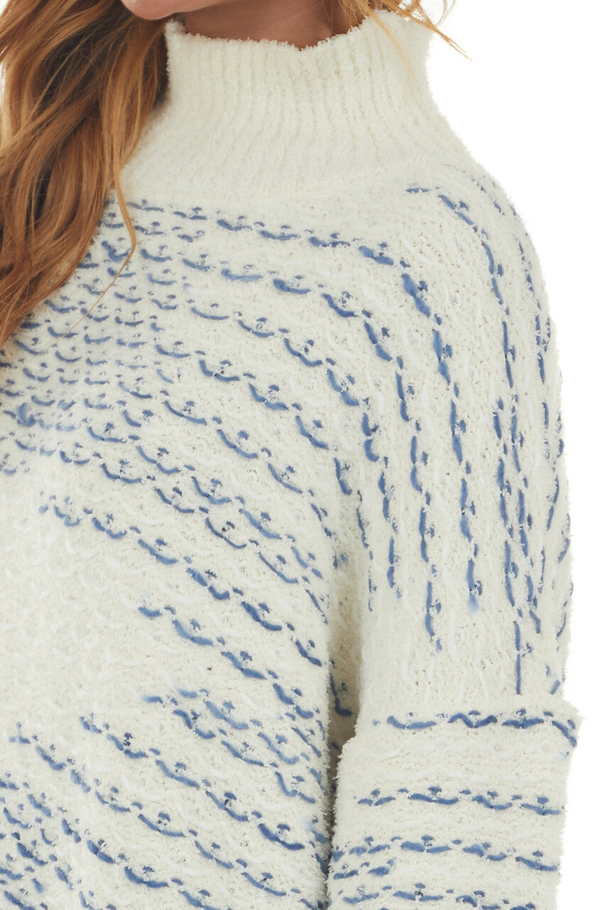 Ivory Printed Mock Neck Soft Knit Sweater Top