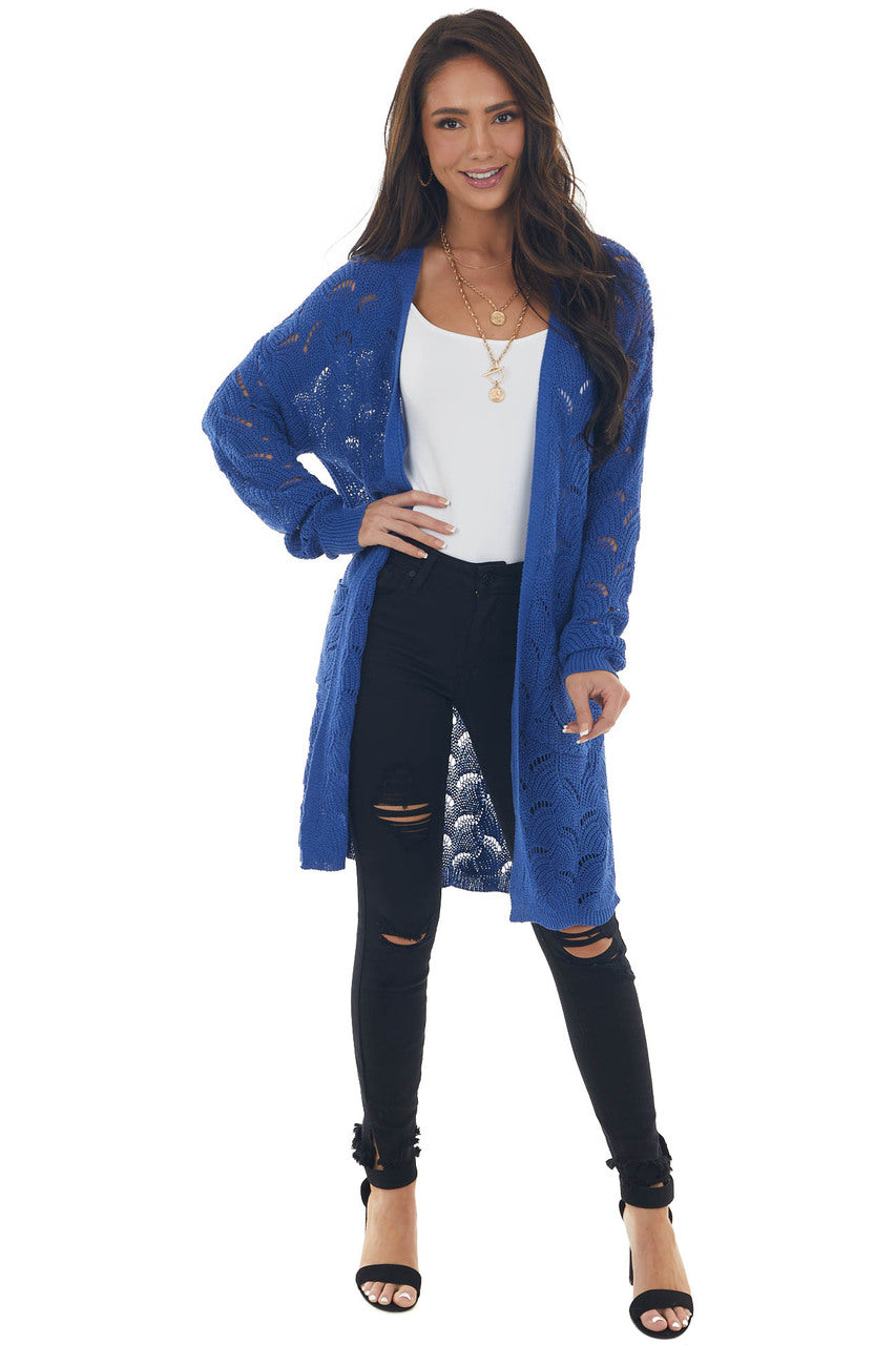 Cobalt Patterned Loose Knit Cardigan