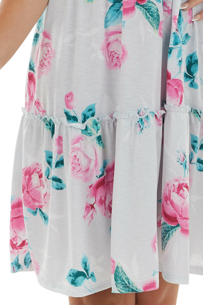 Pearl Floral Print Drop Waist Tiered Dress