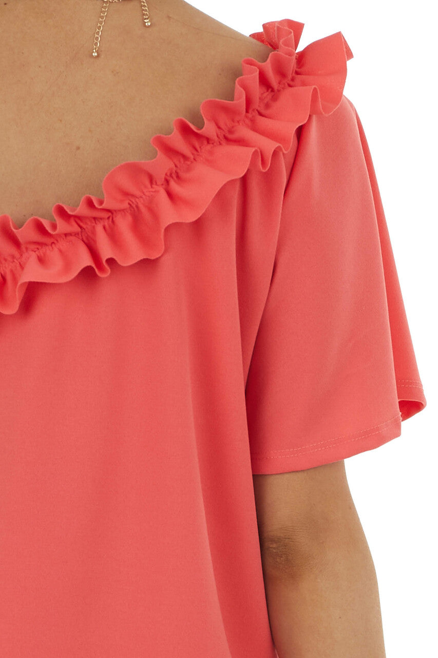 Watermelon Asymmetrical Top with Ruffle Detail 