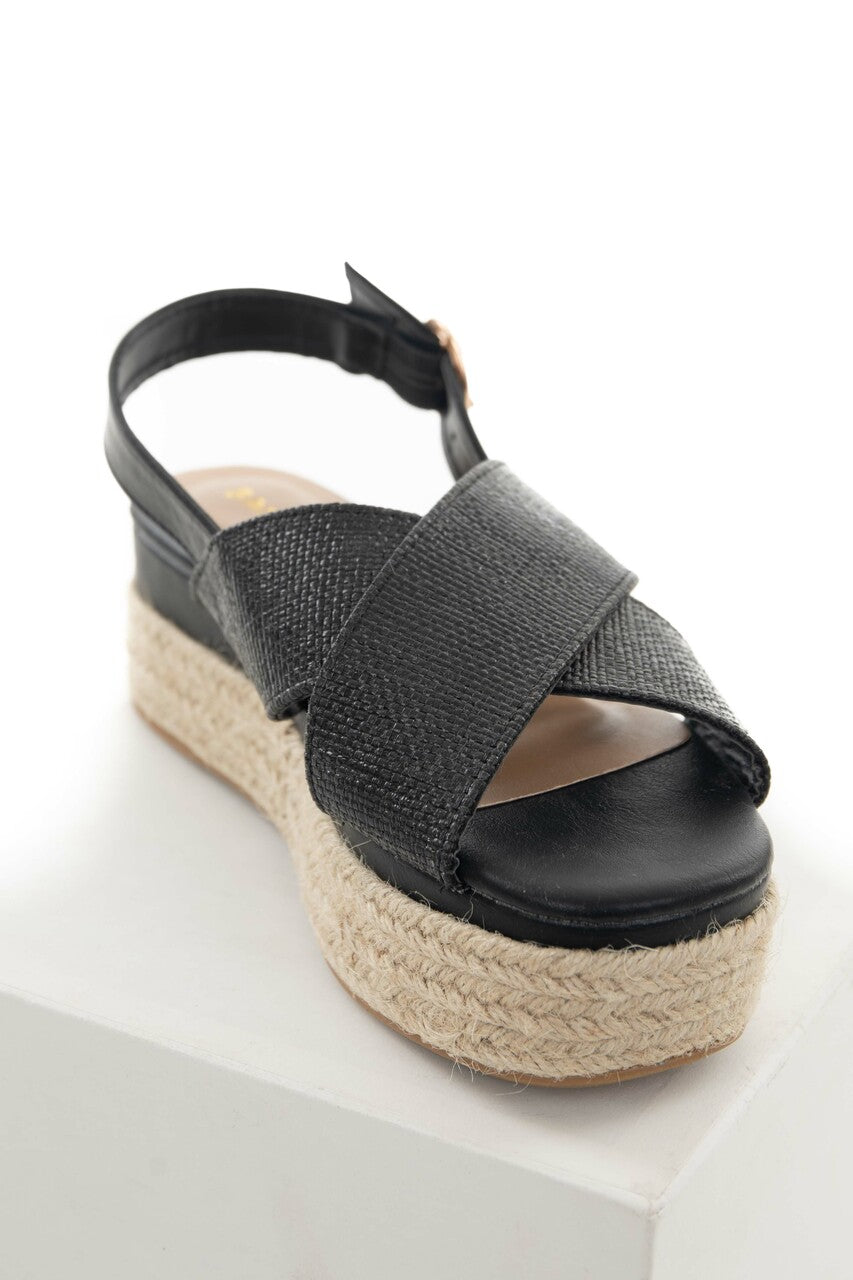 Black Criss Cross Strap Espadrille Sandal