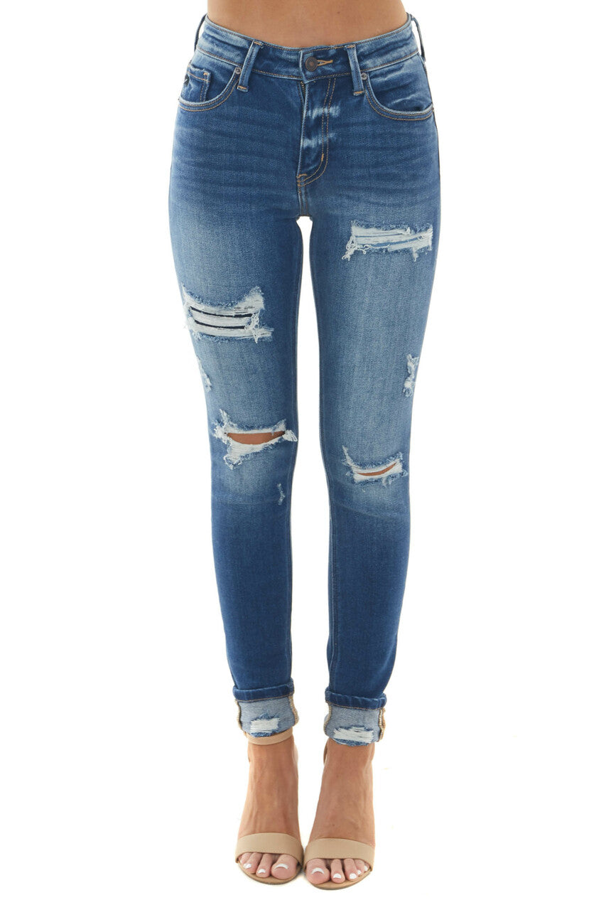 Medium Wash High Rise Distressed Skinny Jeans