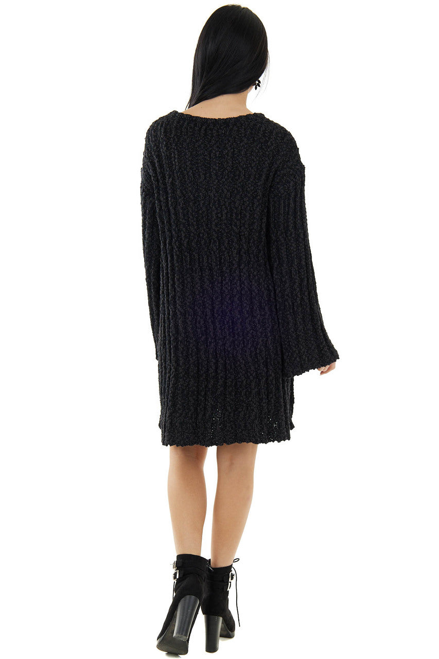 Faded Black Chunky Ribbed Flare Sweater Dress