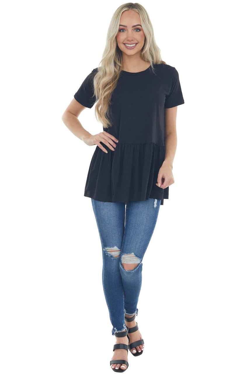Black Drop Waist Soft Short Sleeve Top
