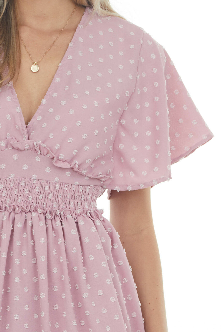 Pale Punch Swiss Dot Smocked Waist Mini Dress 