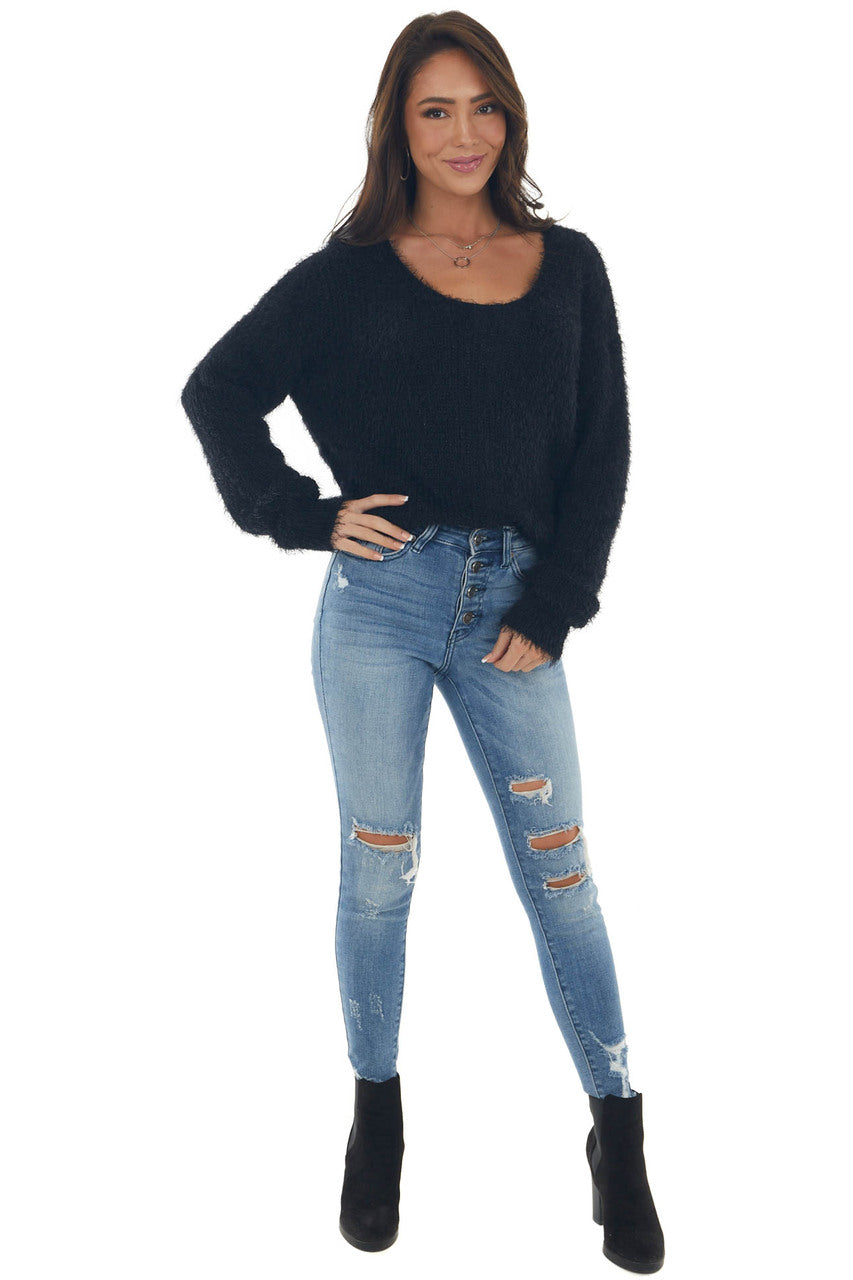 Black Fuzzy Soft Sweater with Silver Threading