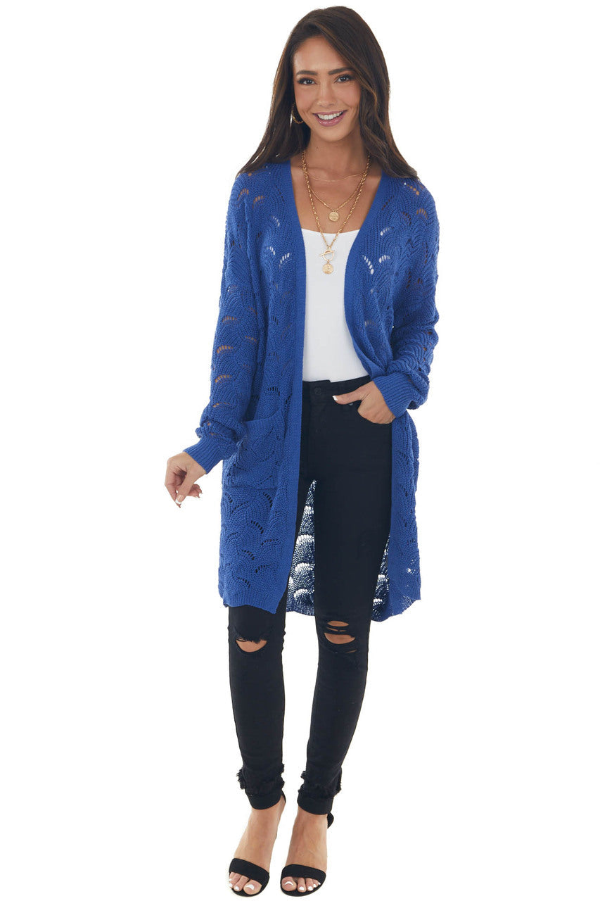 Cobalt Patterned Loose Knit Cardigan
