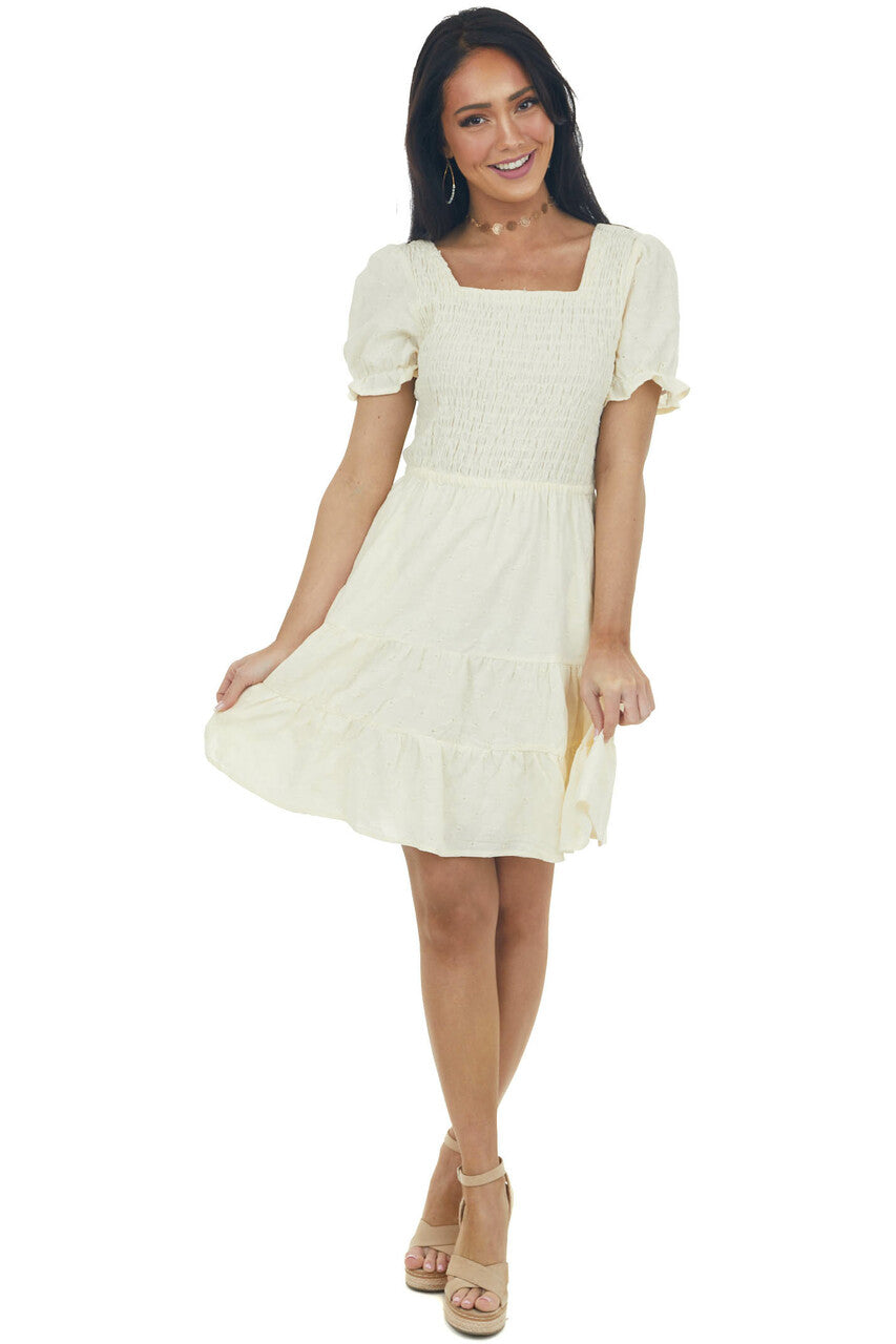 Vanilla Smocked Cut Out Back Short Dress 