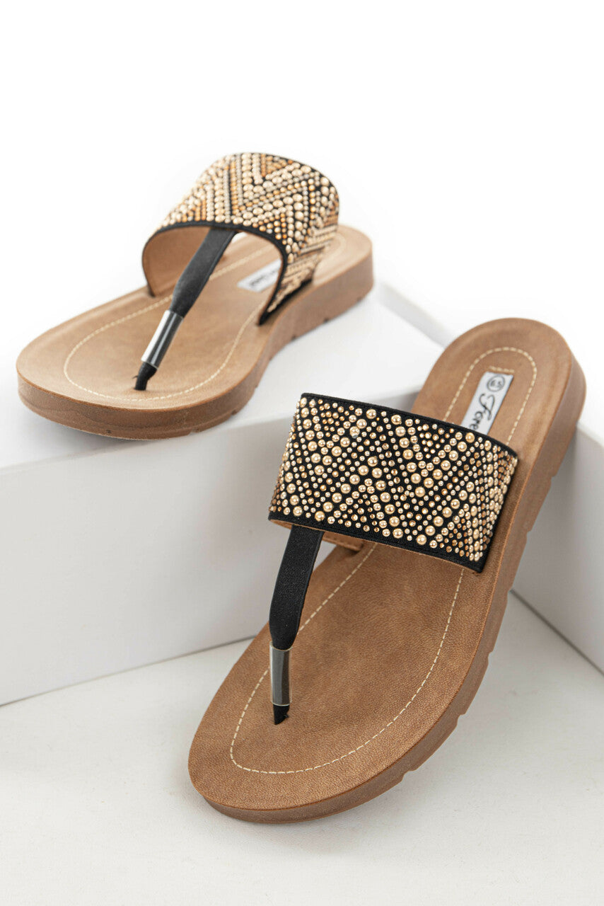 Black and Gold Rhinestone Thong Sandal