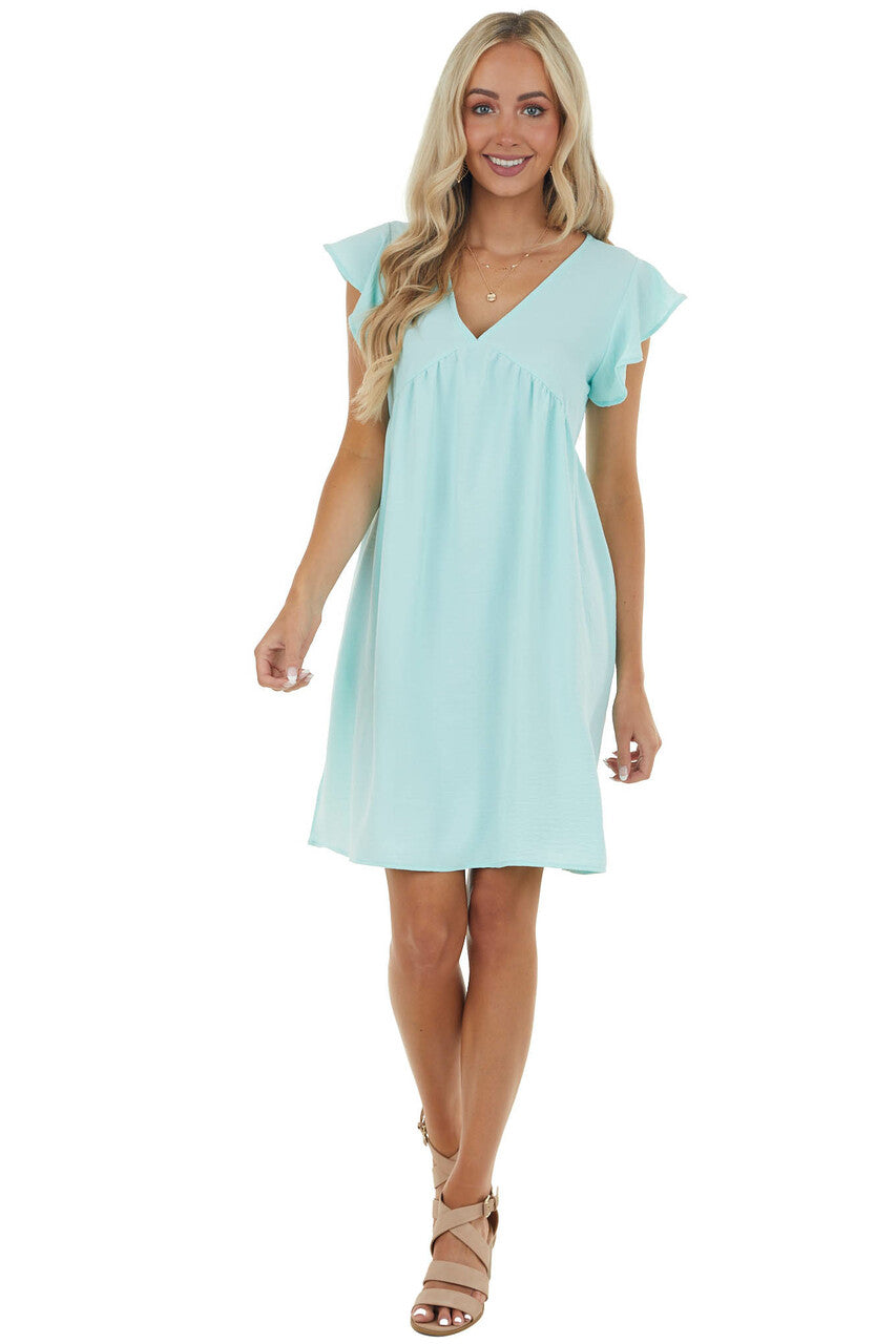 Mint Flutter Sleeve Babydoll Short Dress