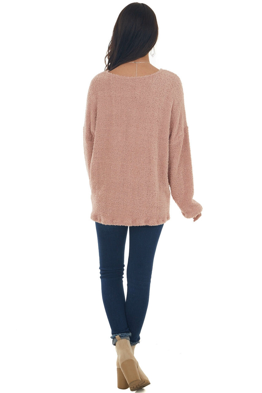 Hazy Blush Soft Sherpa Drop Shoulder Sweater