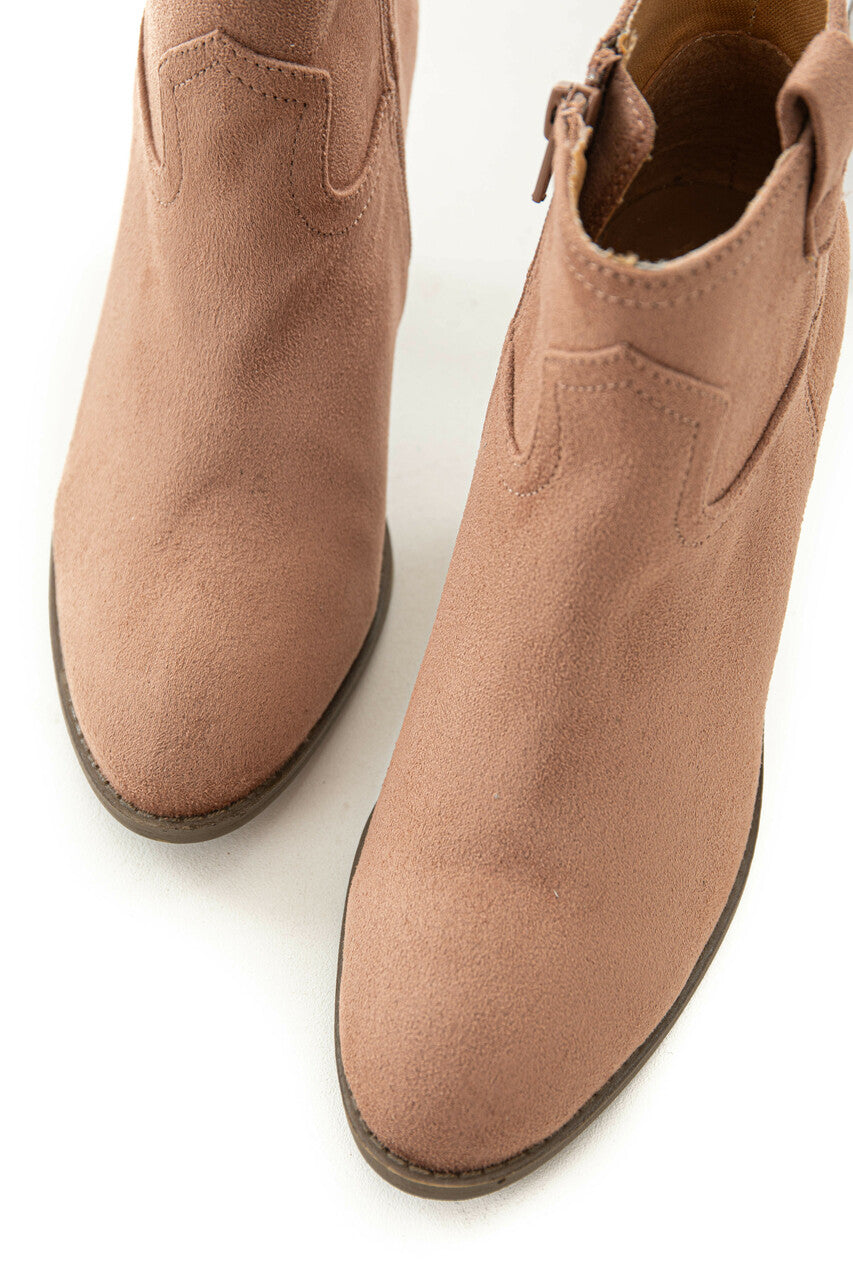 Apricot Faux Suede Rounded Toe Heeled Bootie 