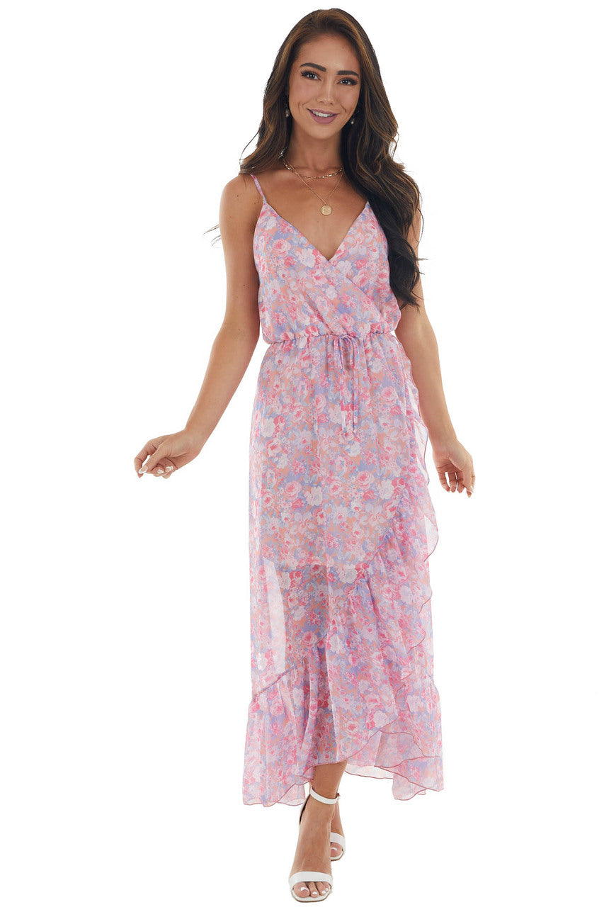 Watermelon Floral Print Surplice Maxi Dress
