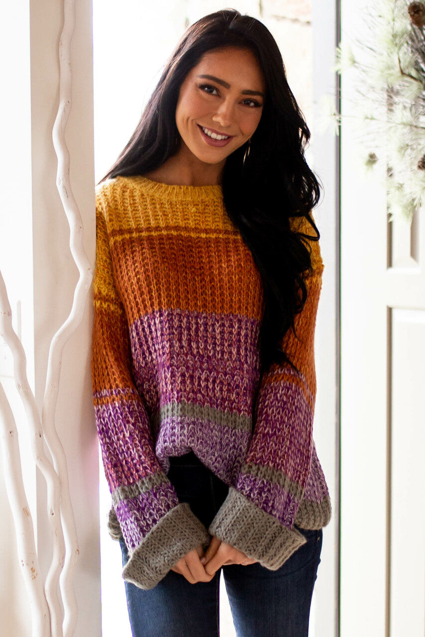 Amber Multicolor Striped Ribbed Knit Sweater 