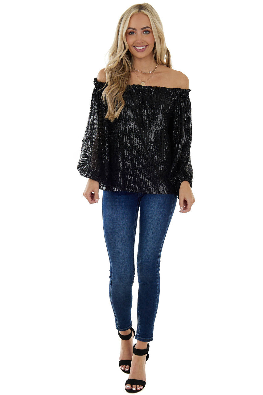 Black Sequined Off the Shoulder Blouse 