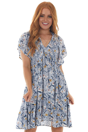 Periwinkle Floral Babydoll Smocked Bust Dress