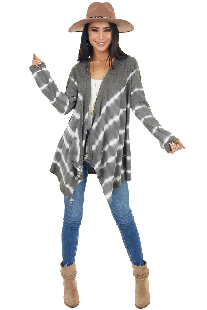 Pewter Green Tie Dye Long Sleeve Open Front Cardigan