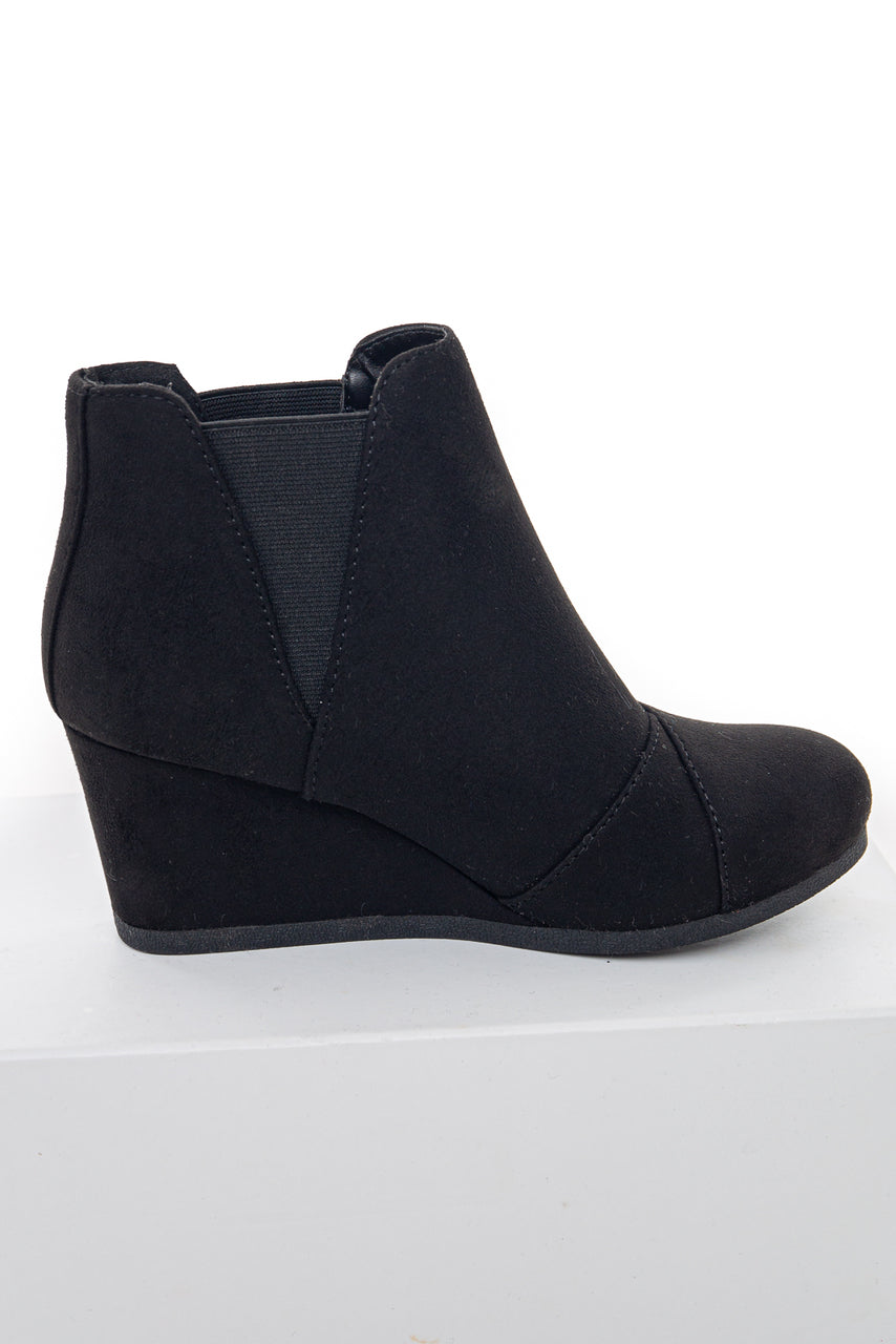 Black Elastic Wedge Heel Booties with Wrapped Detail