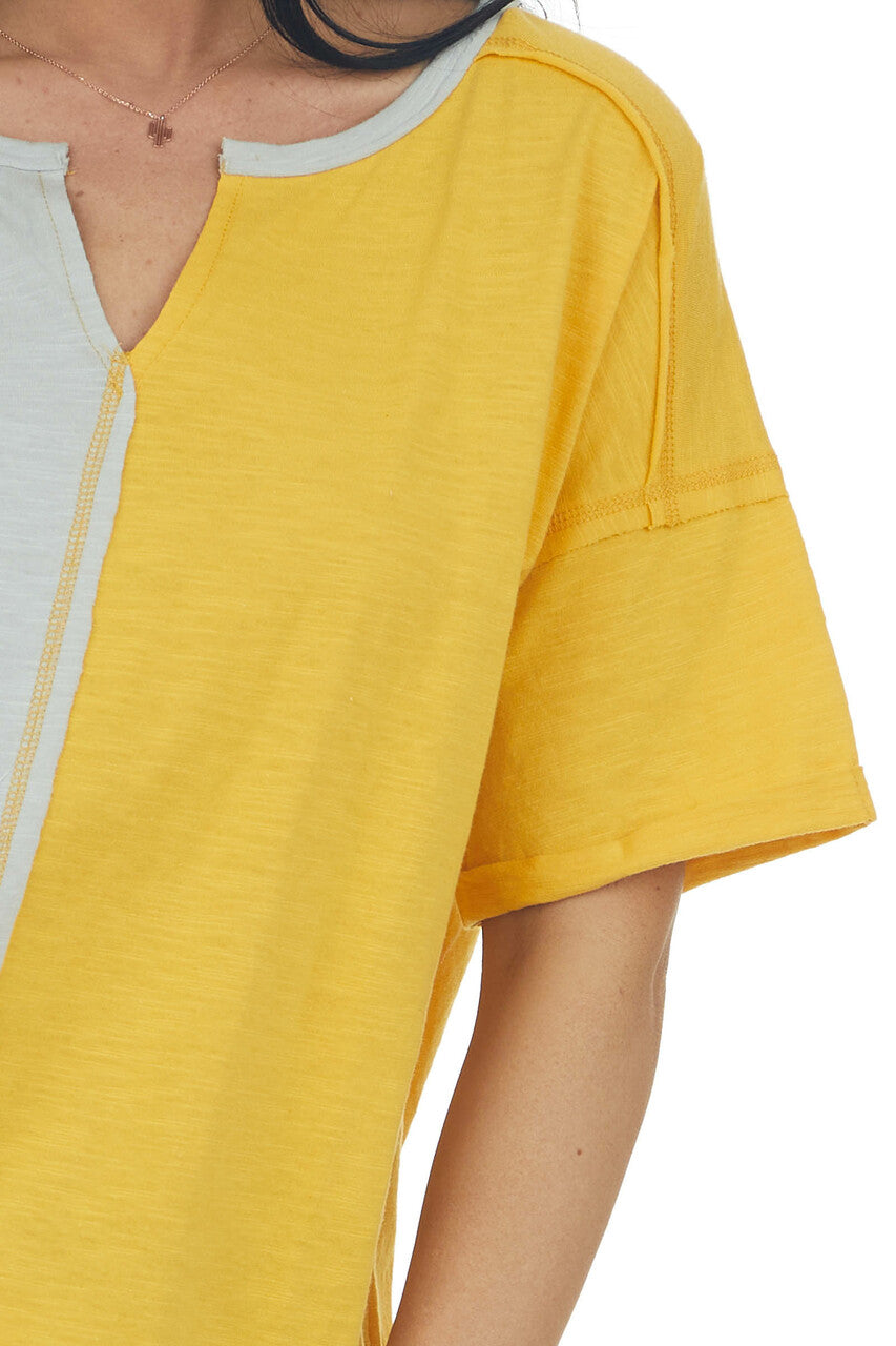 Amber and Ash Colorblock Notched Neck Knit Top 