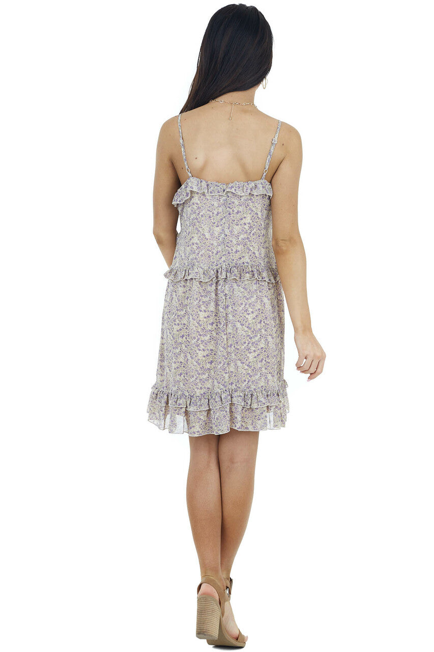 Lavender Floral Print Short Dress with Spaghetti Straps