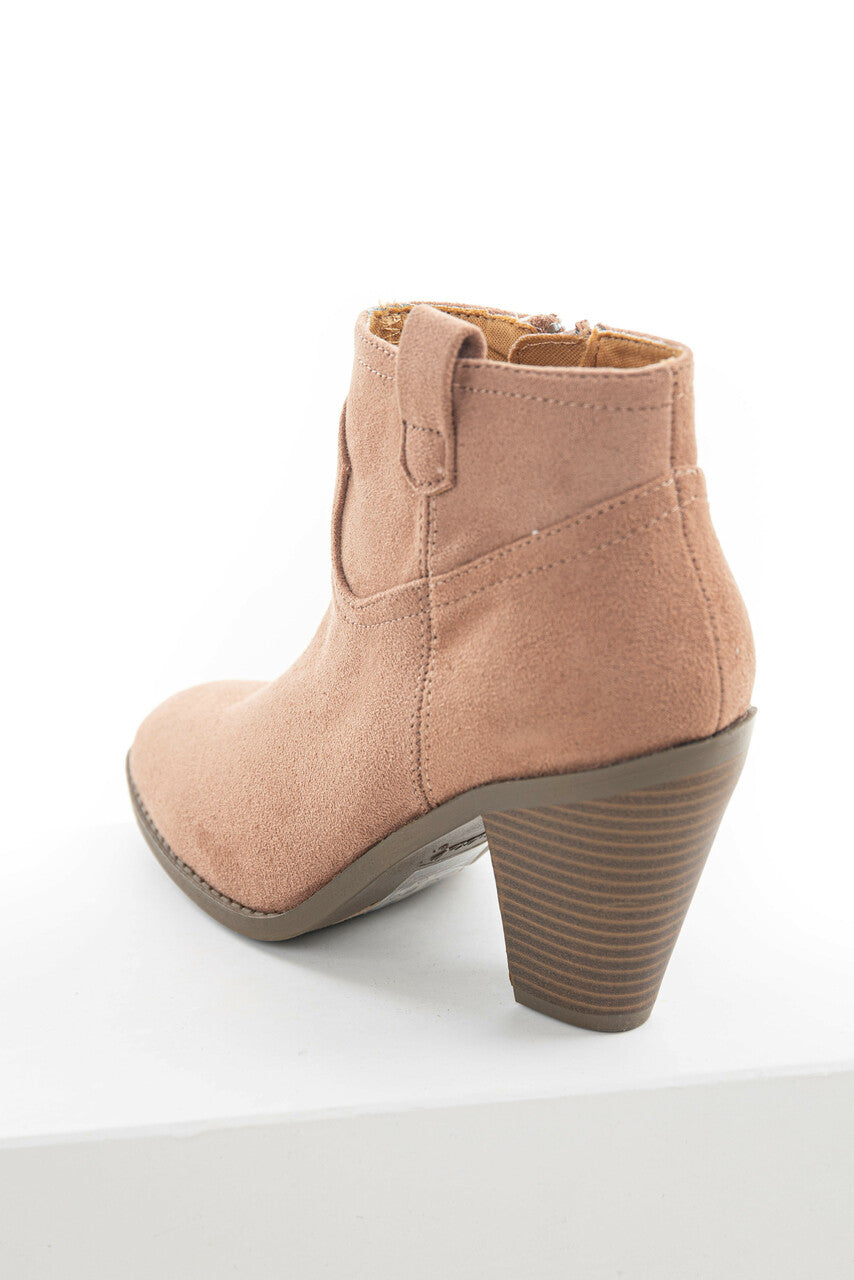 Apricot Faux Suede Rounded Toe Heeled Bootie 