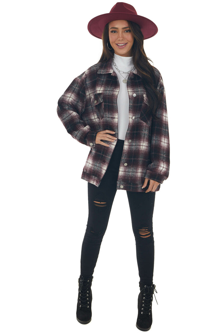 Mahogany Plaid Soft Button Up Shirt Jacket