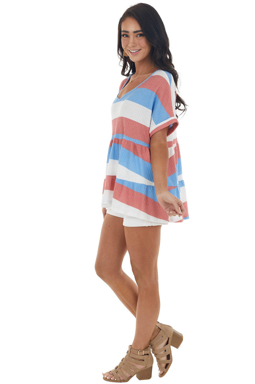 American Striped Drop Waist Waffle Knit Top