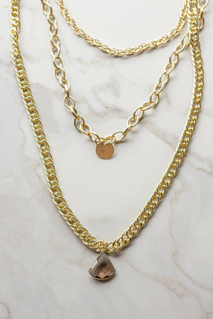 Gold Layered Chain Necklace with Stone Pendant
