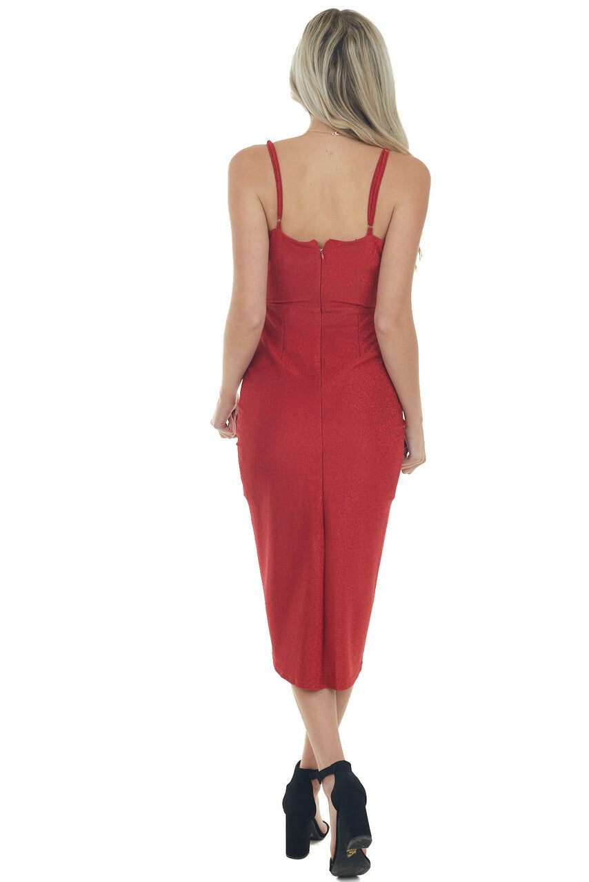 Cranberry Shimmer Sleeveless Midi Dress