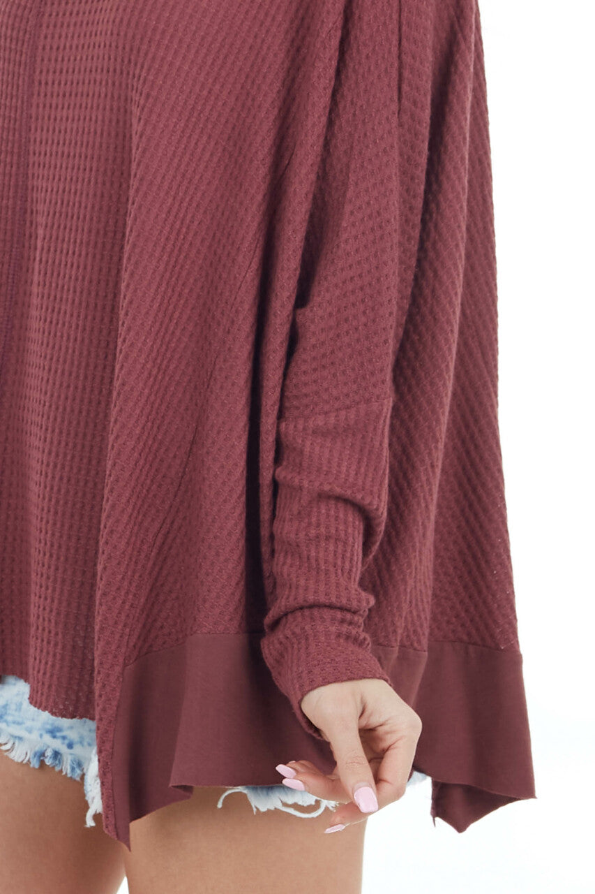 Wine Oversized Thermal Knit Long Sleeve Top 