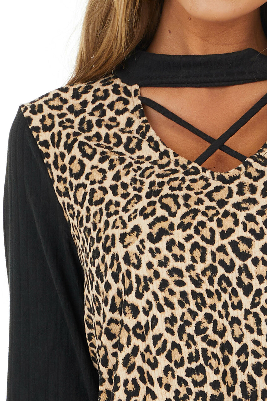 Desert Sand Leopard Print Top with Cutout Neck Detail 