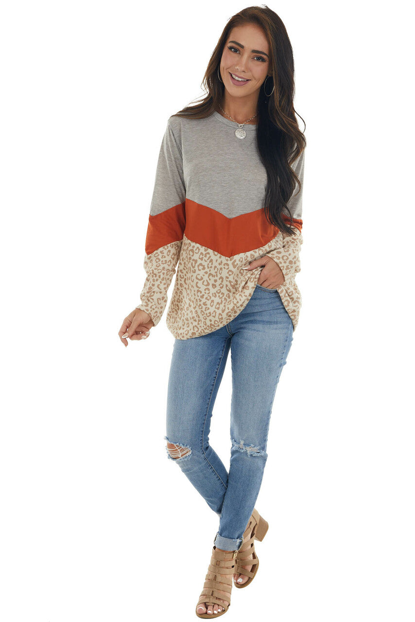 Tawny and Leopard Colorblock Long Sleeve Top 