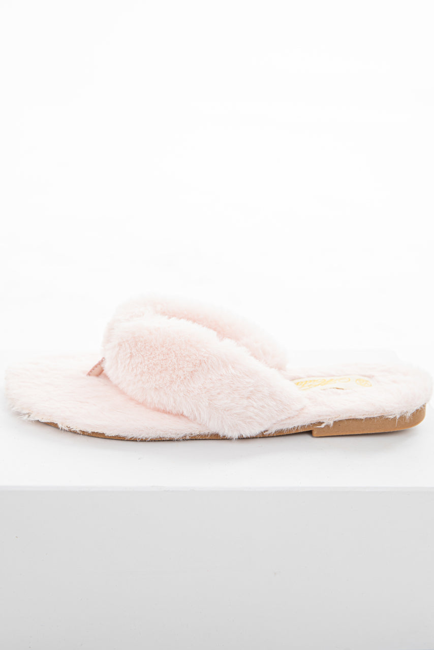 Pale Pink Super Soft Faux Fur Fuzzy Open Toe Slippers