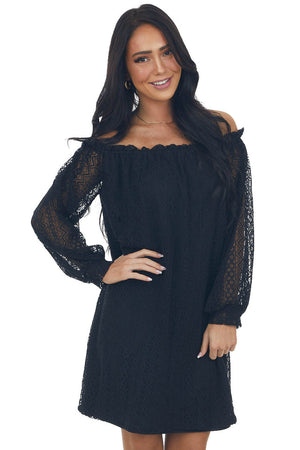 Black Off the Shoulder Lace Short Dress