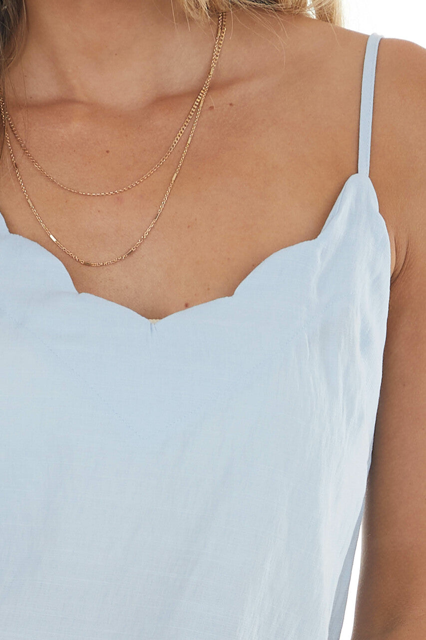Pastel Blue Scalloped Top with Side Slits 