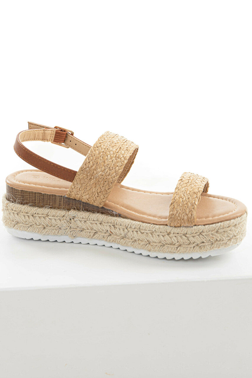 Beige Espadrille Platform Raffia Strap Sandals