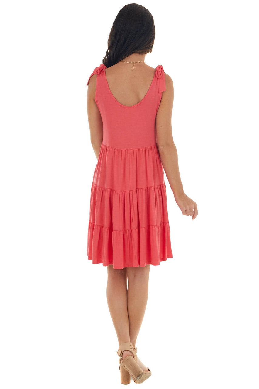 Watermelon Tiered Tie Strap Knit Short Dress 