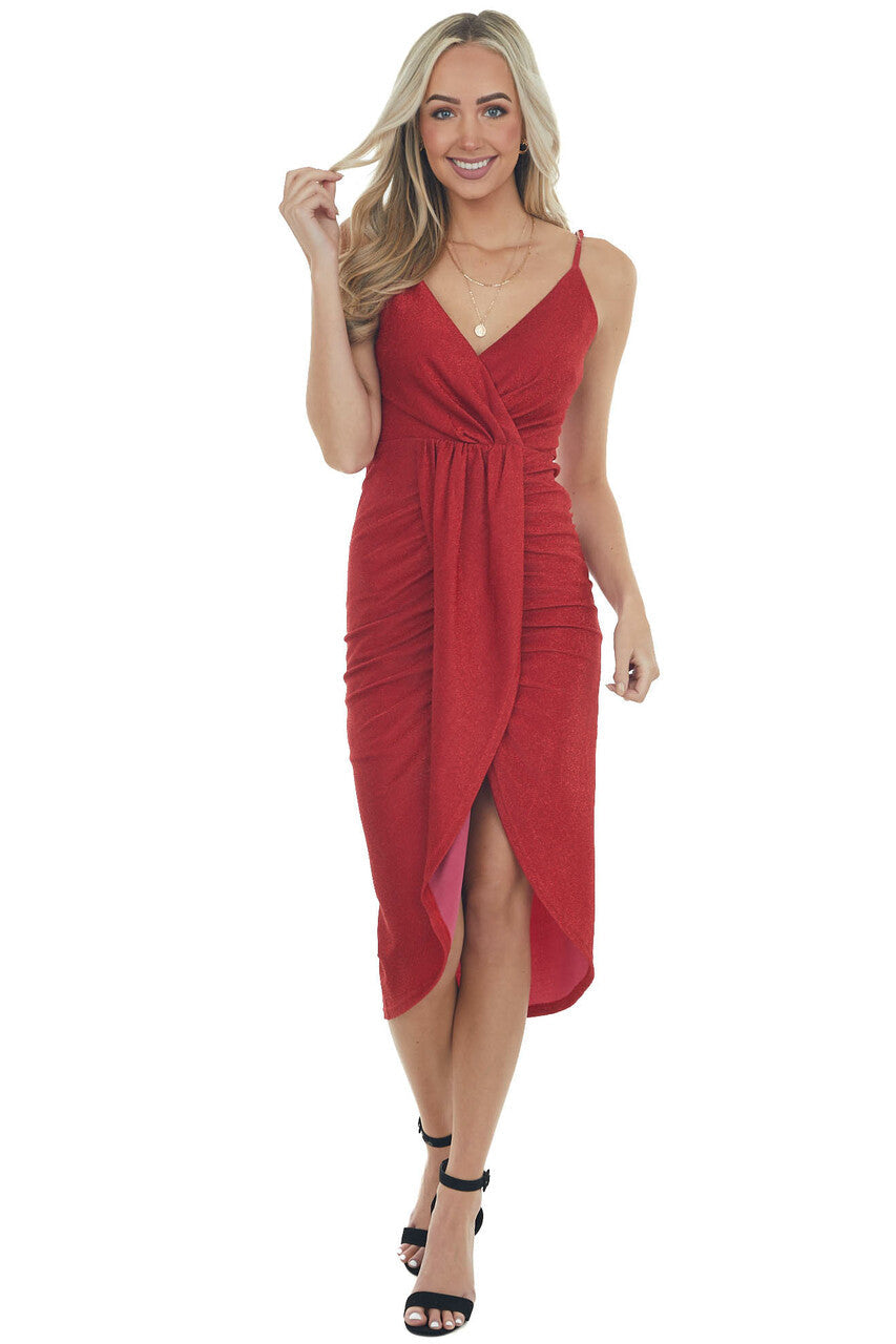 Cranberry Shimmer Sleeveless Midi Dress