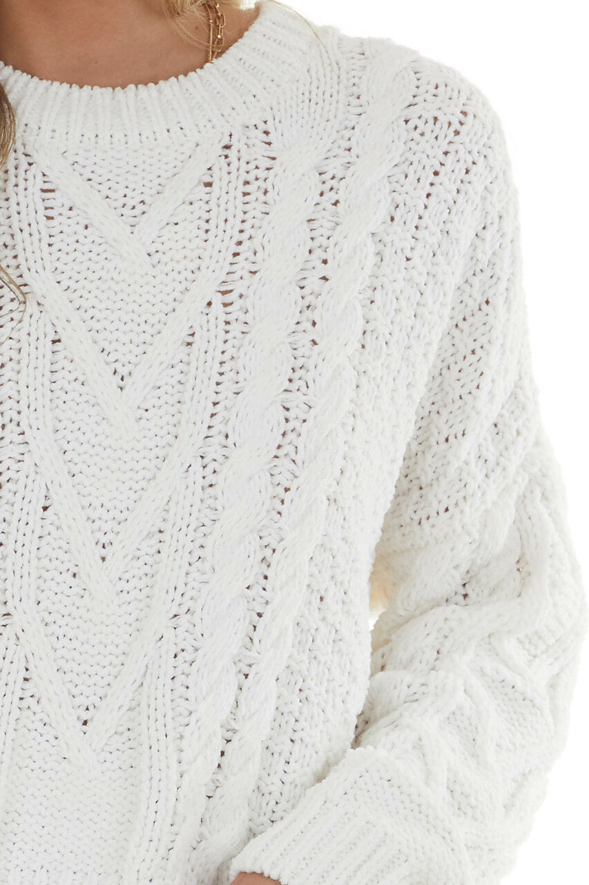 Vanilla Slight Crop Cable Knit Sweater 