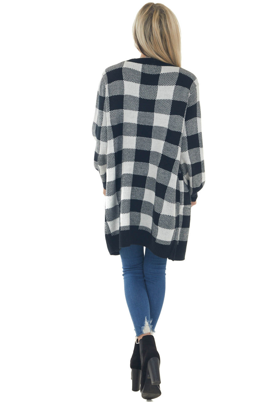 Off White Buffalo Plaid Puff Sleeve Cardigan
