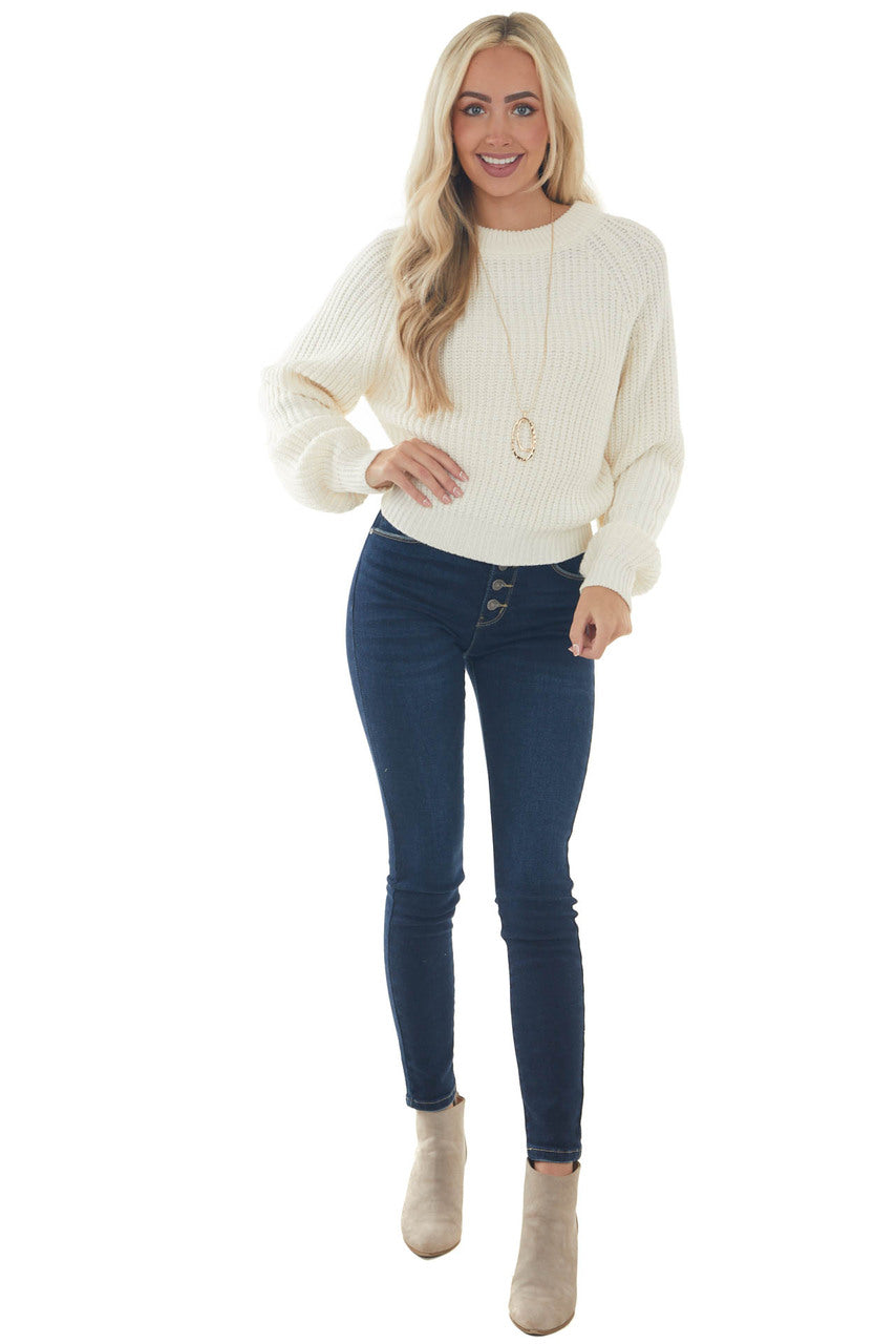 Vanilla Raglan Sleeve Slight Crop Sweater 