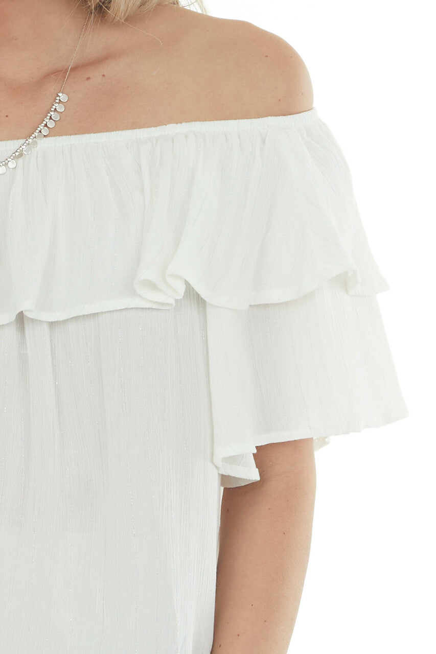 Ivory Off the Shoulder Metallic Thread Blouse 