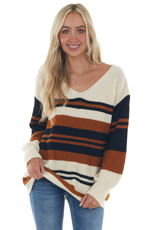 Black Multi Striped Long Sleeve Knit Sweater