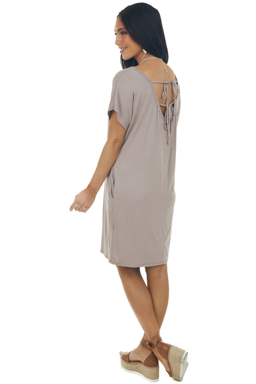 Mocha Knit Mini Tee Shirt Dress with Pockets