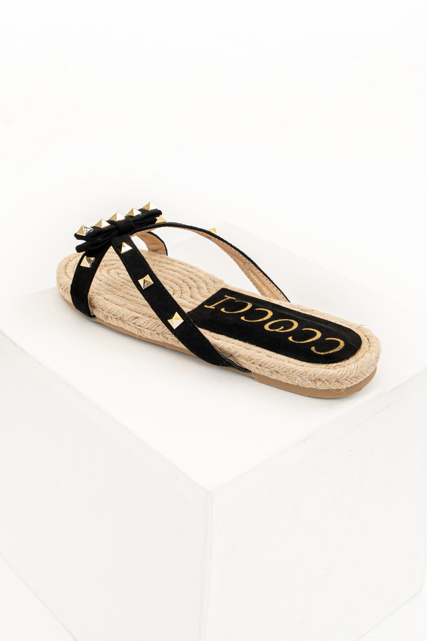 Black and Tan Sandal with Bow and Gold Studs