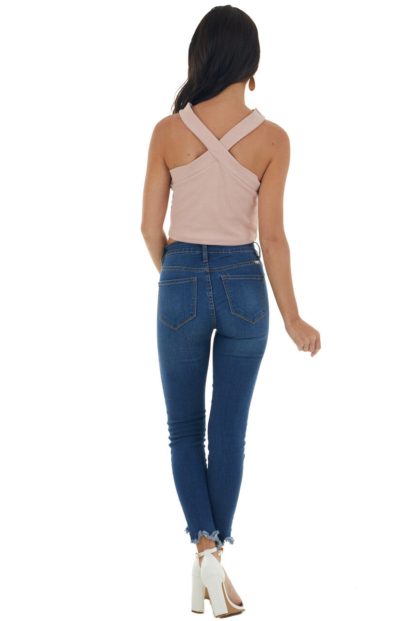 Tea Rose Criss Cross Halter Neck Crop Top