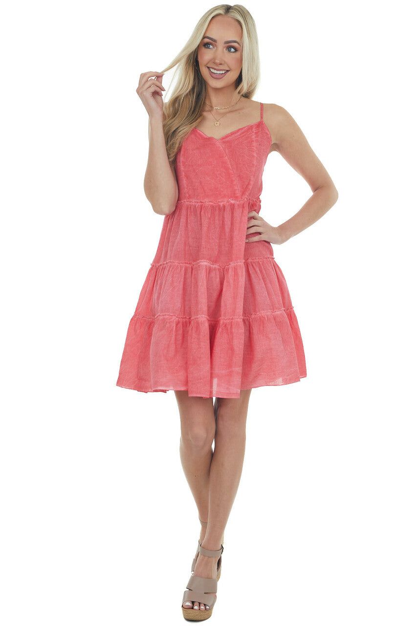Raspberry Mineral Wash Sweetheart Neck Dress