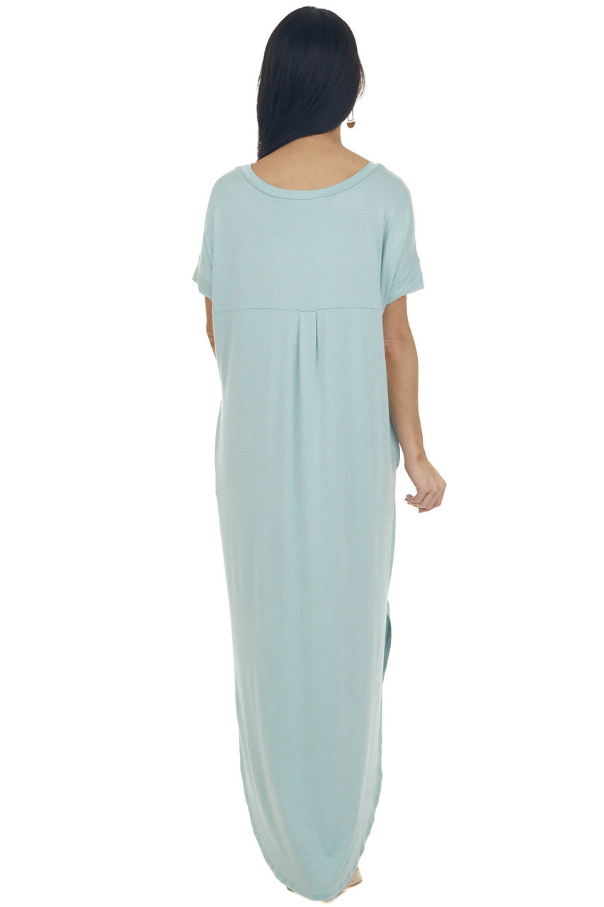 Mint Short Sleeve Maxi Dress with Side Slits 